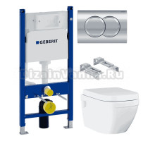 Комплект Унитаз подвесной Grohe Euro Ceramic 39703000 + Инсталляция Geberit Duofix Delta 458.149.21.1 с кнопкой смыва, хром