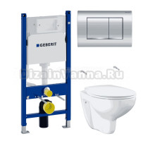 Комплект Унитаз подвесной Grohe Bau Ceramic 39351000 + Инсталляция Geberit Duofix Delta 458.163.21.1 с кнопкой смыва, хром