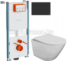 Комплект Унитаз подвесной STWORKI Левангер S07401WH + Инсталляция VitrA V-Fix Core 732-5800-01PV + Кнопка Root Round 740-2211 черная матовая