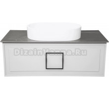 Тумба с раковиной La Fenice Cubo 100 подвесная, bianco, ручка черная, столешница черный мрамор, раковина матовая белая