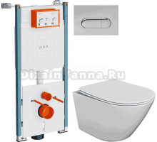 Комплект Унитаз подвесной STWORKI Левангер S07401WH + Инсталляция VitrA V-Fix Core 732-5800-01PV + Кнопка Root Round 740-2280 хром
