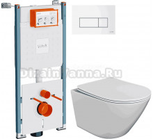 Комплект Унитаз подвесной STWORKI Левангер S07401WH + Инсталляция VitrA V-Fix Core 732-5800-01PV + Кнопка Root Square 740-2300 белая глянцевая