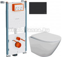Комплект Унитаз подвесной STWORKI Левангер S07401WH + Инсталляция VitrA V-Fix Core 732-5800-01PV + Кнопка Root Square 740-2311 черная матовая