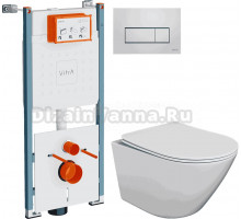 Комплект Унитаз подвесной STWORKI Левангер S07401WH + Инсталляция VitrA V-Fix Core 732-5800-01PV + Кнопка Root Square 740-2380 хром