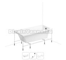 Акриловая ванна 165х80 с каркасом Wellsee FreeDom 202010534 в наборе 3 в 1: ванна акриловая 165 х 80 см в цвете белый глянец, слив-перелив матовый черный, каркас