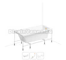 Акриловая ванна 180х85 с каркасом Wellsee FreeDom 202010538 в наборе 3 в 1: ванна акриловая 180 х 85 см в цвете белый глянец, слив-перелив золото, каркас