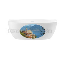 Пристенная акриловая ванна 170х80 см Wellsee Belle Spa 3.0 202010443 в наборе 4 в 1: асимметричная ванна с художественным рисунком, ножки, экран, слив-перелив