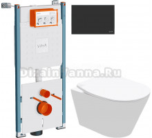 Комплект Унитаз подвесной STWORKI Вестфолл S08401WH + Инсталляция VitrA V-Fix Core 732-5800-01PV + Кнопка Root Round 740-2211 черная матовая