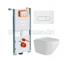 Комплект Унитаз подвесной Teymi Lina Pro T40106 + Инсталляция VitrA V-Fix Core 732-5800-01PV + Кнопка Root Round 740-2200 белая глянцевая