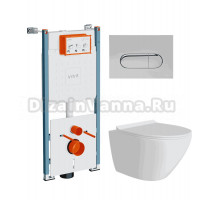 Комплект Унитаз подвесной Teymi Lina Pro T40106 + Инсталляция VitrA V-Fix Core 732-5800-01PV + Кнопка Root Round 740-2280 хром