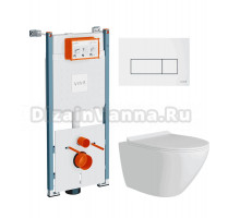 Комплект Унитаз подвесной Teymi Lina Pro T40106 + Инсталляция VitrA V-Fix Core 732-5800-01PV + Кнопка Root Square 740-2300 белая глянцевая