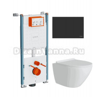 Комплект Унитаз подвесной Teymi Lina Pro T40106 + Инсталляция VitrA V-Fix Core 732-5800-01PV + Кнопка Root Square 740-2311 черная матовая