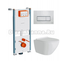 Комплект Унитаз подвесной Teymi Lina Pro T40106 + Инсталляция VitrA V-Fix Core 732-5800-01PV + Кнопка Root Square 740-2380 хром