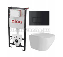 Комплект Унитаз подвесной Teymi Lina Pro T40106 + Инсталляция AlcaPlast AM101/1120-4:1 RU M578-0001 кнопка смыва черная