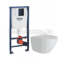 Комплект Унитаз подвесной Teymi Lina Pro T40106 + Инсталляция Grohe Solido 38811KF0 3 в 1 с кнопкой смыва