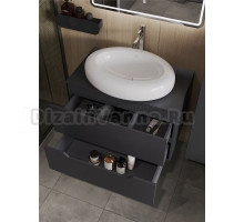 Тумба с раковиной Orange Line 80 подвесная, 2 ящика, матовый графит с раковиной B08-640w