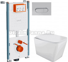 Комплект Унитаз подвесной STWORKI Молде S23401WH + Инсталляция VitrA V-Fix Core 732-5800-01PV + Кнопка Root Round 740-2280 хром