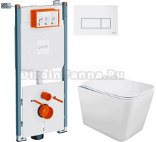 Комплект Унитаз подвесной STWORKI Молде S23401WH + Инсталляция VitrA V-Fix Core 732-5800-01PV + Кнопка Root Square 740-2300 белая глянцевая