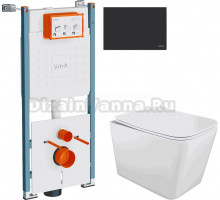 Комплект Унитаз подвесной STWORKI Молде S23401WH + Инсталляция VitrA V-Fix Core 732-5800-01PV + Кнопка Root Square 740-2311 черная матовая