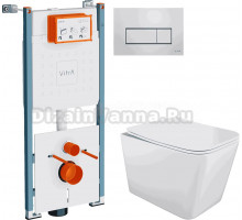 Комплект Унитаз подвесной STWORKI Молде S23401WH + Инсталляция VitrA V-Fix Core 732-5800-01PV + Кнопка Root Square 740-2380 хром