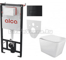 Комплект Унитаз подвесной STWORKI Молде S23401WH + Инсталляция AlcaPlast AM101/1120-4:1 RU M578-0001 кнопка смыва черная