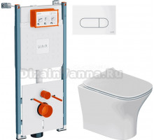 Комплект Унитаз подвесной STWORKI Олланд S01401WH + Инсталляция VitrA V-Fix Core 732-5800-01PV + Кнопка Root Round 740-2200 белая глянцевая