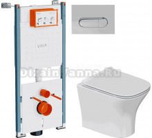 Комплект Унитаз подвесной STWORKI Олланд S01401WH + Инсталляция VitrA V-Fix Core 732-5800-01PV + Кнопка Root Round 740-2280 хром