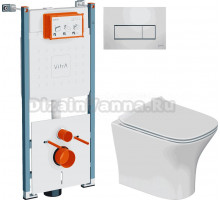Комплект Унитаз подвесной STWORKI Олланд S01401WH + Инсталляция VitrA V-Fix Core 732-5800-01PV + Кнопка Root Square 740-2380 хром