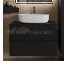 Тумба с раковиной Orange Line 80 подвесная, 2 ящика, матовая черная с раковиной B07-540W