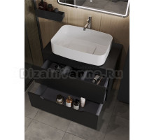 Тумба с раковиной Orange Line 80 подвесная, 2 ящика, матовая черная с раковиной B07-600W
