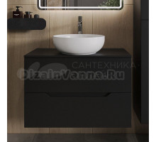 Тумба с раковиной Orange Line 80 подвесная, 2 ящика, матовая черная с раковиной B07-420W
