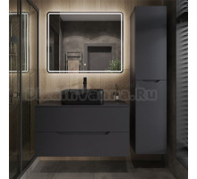 Мебель для ванной комнаты Orange Line 100 подвесная, 2 ящика, матовый графит с раковиной B02-460MB