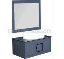 Мебель для ванной комнаты La Fenice Cubo 100 подвесная, синяя, ручка черная, столешница черный мрамор, раковина матовая белая