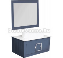 Мебель для ванной комнаты La Fenice Cubo 80 подвесная, синяя, ручка белая, столешница белый мрамор, раковина матовая белая