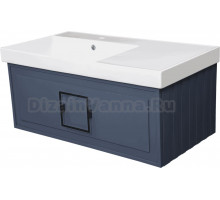 Тумба с раковиной La Fenice Cubo 90 L синяя, ручка черная