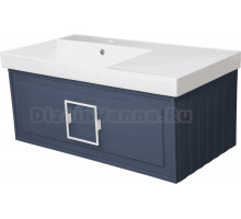 Тумба с раковиной La Fenice Cubo 90 L синяя, ручка белая
