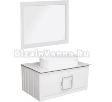Мебель для ванной комнаты La Fenice Cubo 80 подвесная, белая, ручка хром, столешница белый мрамор, раковина матовая белая