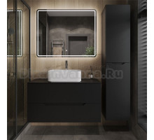 Мебель для ванной комнаты Orange Line 100 подвесная, 2 ящика, матовая черная с раковиной B02-460W