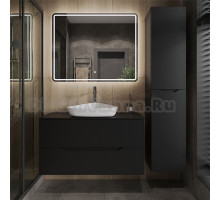 Мебель для ванной комнаты Orange Line 100 подвесная, 2 ящика, матовая черная с раковиной B07-500W