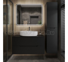 Мебель для ванной комнаты Orange Line 100 подвесная, 2 ящика, матовая черная с раковиной B04-600W
