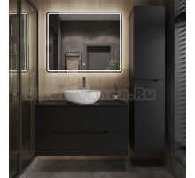 Мебель для ванной комнаты Orange Line 100 подвесная, 2 ящика, матовая черная с раковиной B07-420W