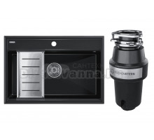 Комплект Мойка Paulmark Stepia PM117551-BLM+A375-BS с коландером, черный металлик + Измельчитель KUCHENSTERN Muhle 350MU35