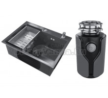 Комплект Мойка Ulgran 60х45, черная брашированная сталь + Измельчитель KUCHENSTERN Muhle 353MU35