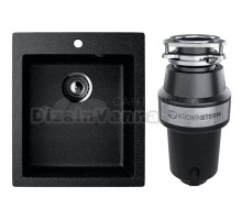Комплект Мойка Ulgran U-404 -308 черная, встраиваемая, российская, матовая, квадратная + Измельчитель KUCHENSTERN Muhle 351MU35