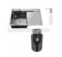 Комплект Мойка РМС MRK-7851BL-L c дозатором, графит + Измельчитель KUCHENSTERN Muhle 353MU35