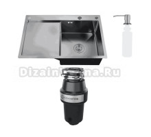 Комплект Мойка РМС MRK-7851BL-R c дозатором, графит + Измельчитель KUCHENSTERN Muhle 350MU35