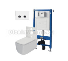 Комплект Унитаз подвесной Point Меркурий PN41831 белый глянцевый, безободковый, с микролифтом + Система инсталляции для унитазов Point PN45121 пневматическая + Кнопка смыва Point Венера PN44071WC белая, хром