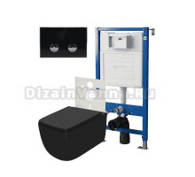 Комплект Унитаз подвесной Point Меркурий PN41831BM черный матовый, безободковый, с микролифтом + Система инсталляции для унитазов Point PN45121 пневматическая + Кнопка смыва Point Венера PN44071BC черная, хром