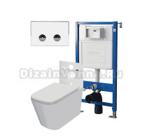 Комплект Унитаз подвесной Point Ника PN41081 белый глянцевый, безободковый, с микролифтом + Система инсталляции для унитазов Point PN45121 пневматическая + Кнопка смыва Point Венера PN44071WC белая, хром