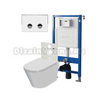 Комплект Унитаз подвесной Point Виктория PN41061 белый глянцевый, безободковый, с микролифтом + Система инсталляции для унитазов Point PN45121 пневматическая + Кнопка смыва Point Венера PN44071WC белая, хром